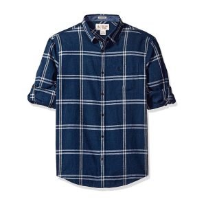 Sleeve Linen Blend Caro Pane Shirt